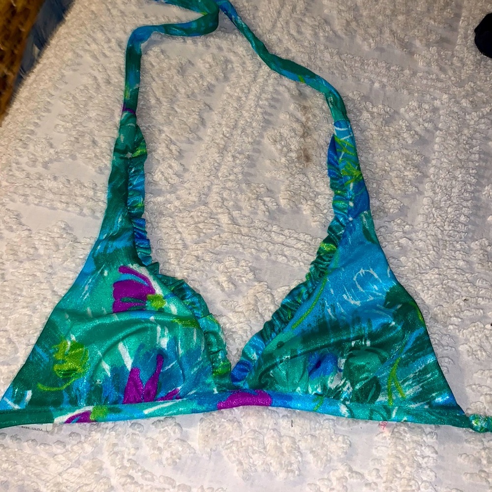 Vintage bathing suit top with cute trim and amazing floral print